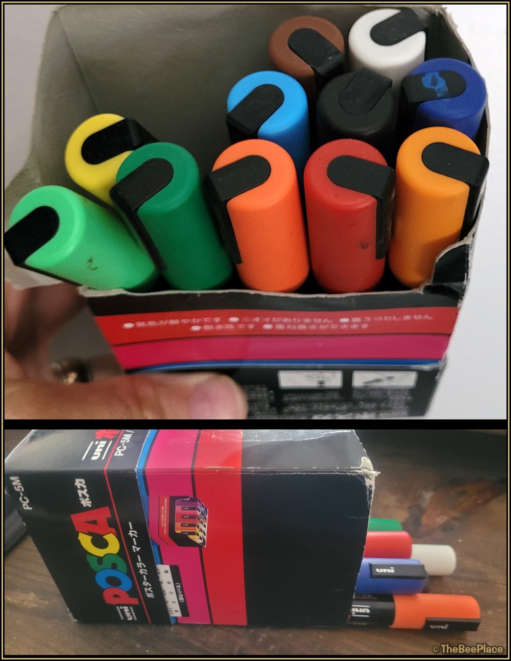 POSCA paint markers in multiple colors used for marking queen bees.